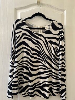 Chico's Black and White Zebra-Print Long Sleeve Top